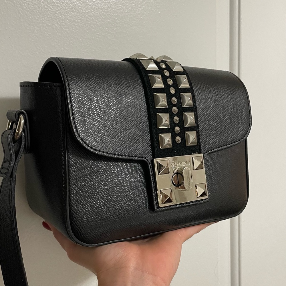 Black leather Valentino by Mario Valentino Crossbody Bag. Good condition.